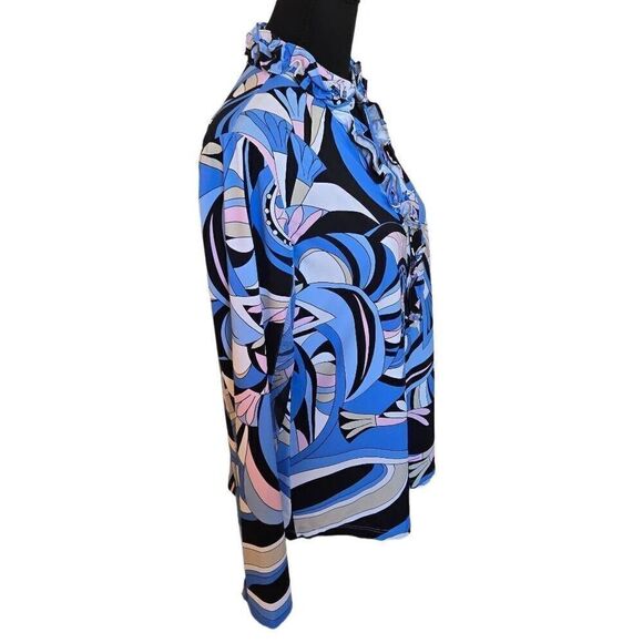 G Lifestyle Womens Abstract Print Ruffle Trim V Neck Top Blouse Multicolor Large - Picture 4 of 10